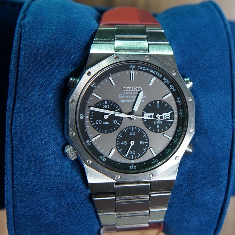 Vintage Seiko Royal Oak Watch with Gray Dial and Black Subdials